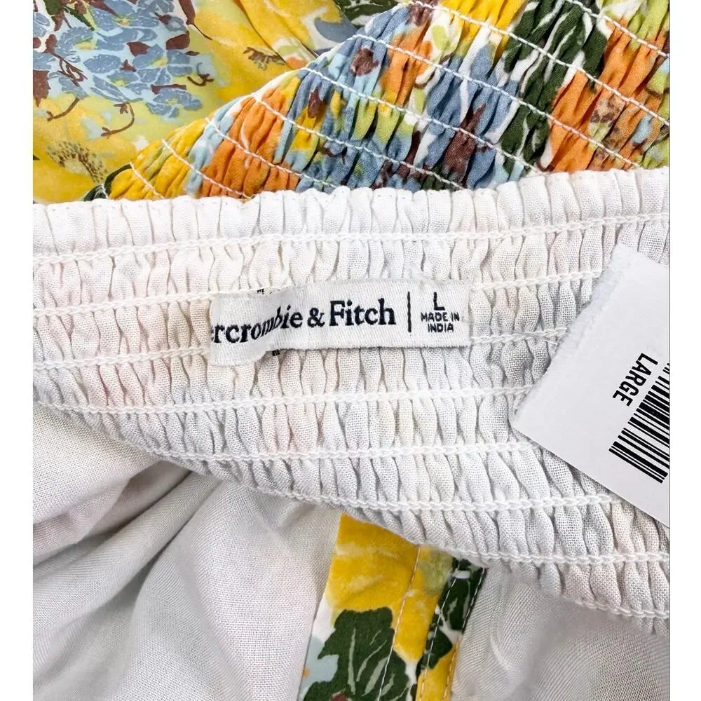 Abercrombie & Fitch Floral Gathered Front Midi Dress Women's Large Yellow - Picture 3 of 16